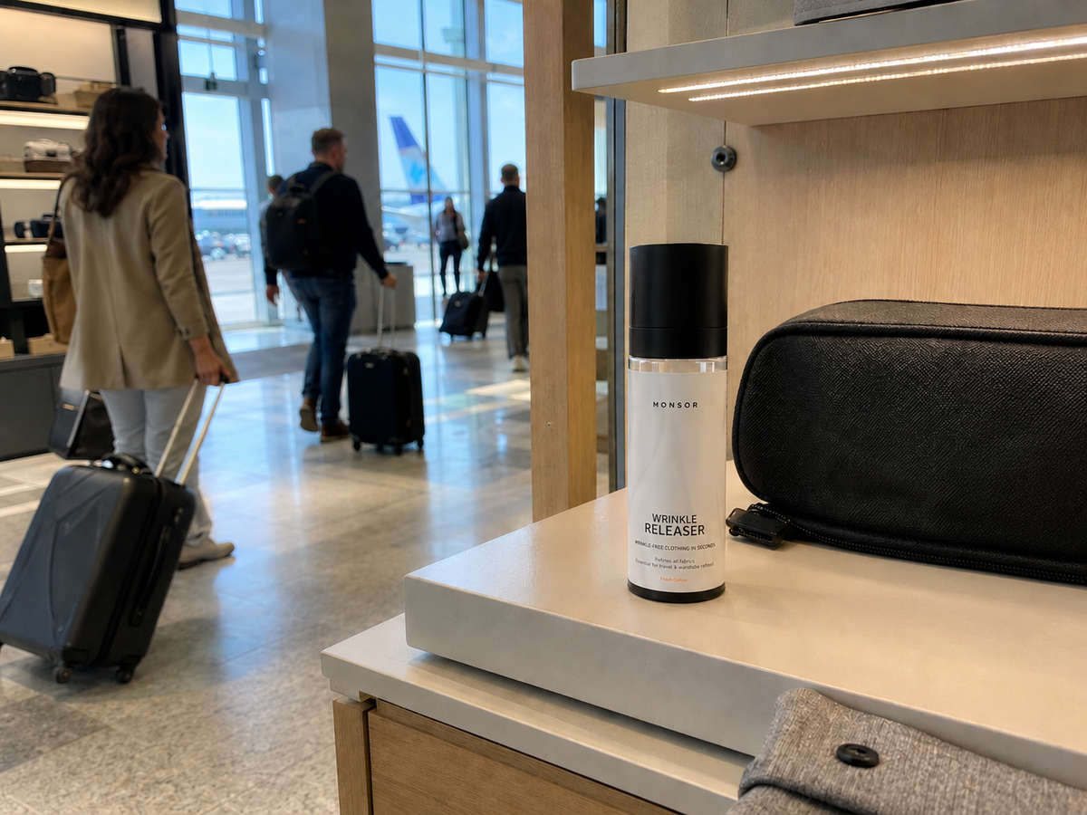 Monsor presented in a premium travel-retail environment